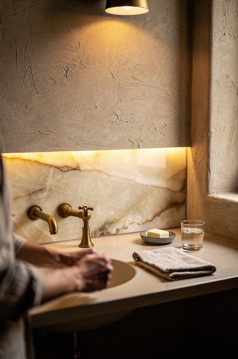 Swap chrome faucets for aged brass