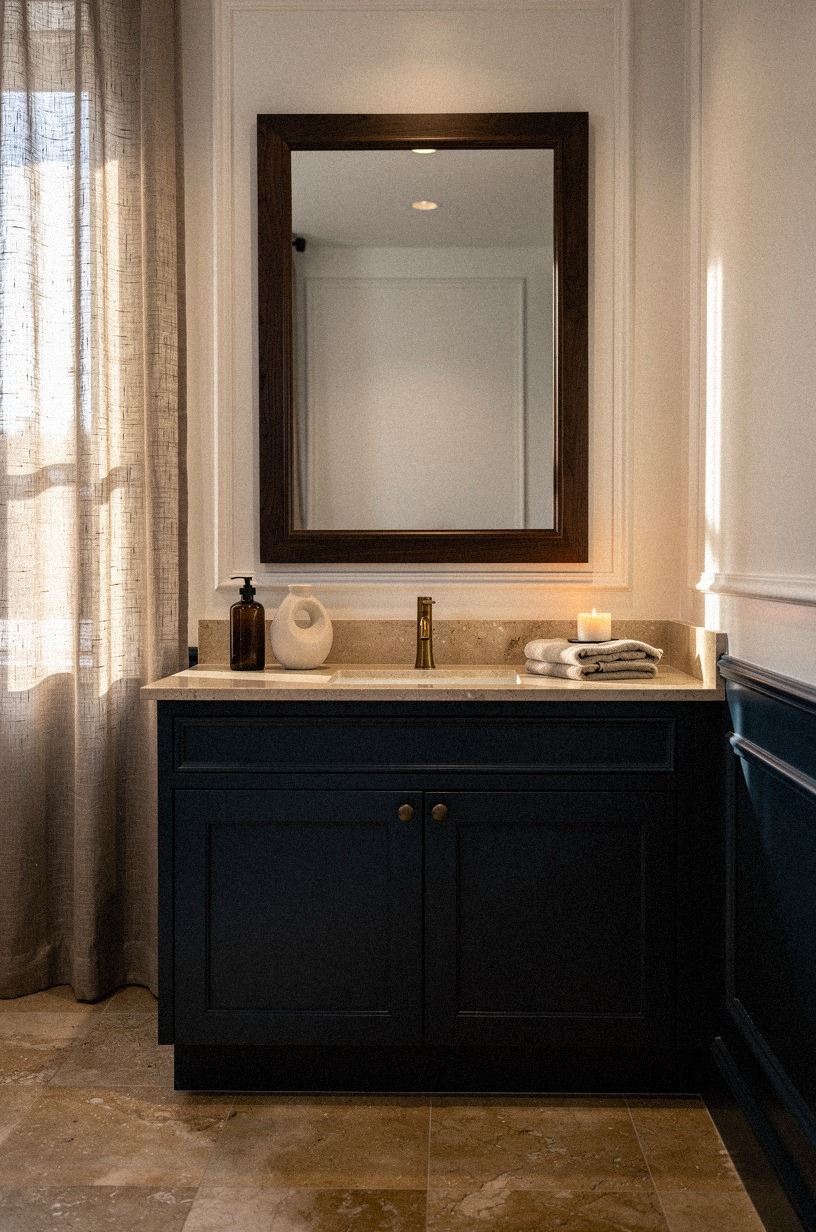 Frame the mirror in dark walnut