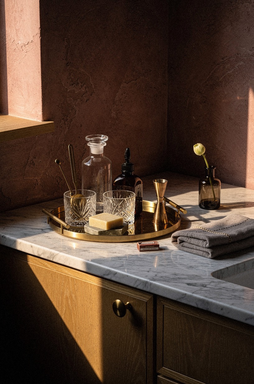 Add a marble tray for barware soaps