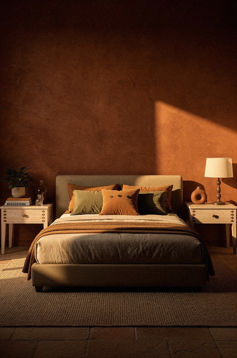 Start with tobacco walls behind the bed