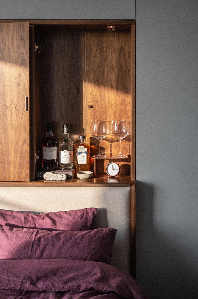 Build a headboard niche with folding doors
