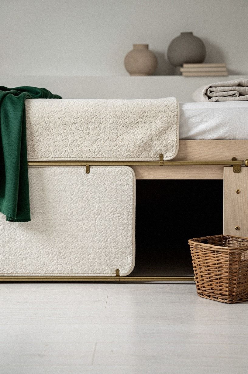 Disguise the entry with a sliding rug panel