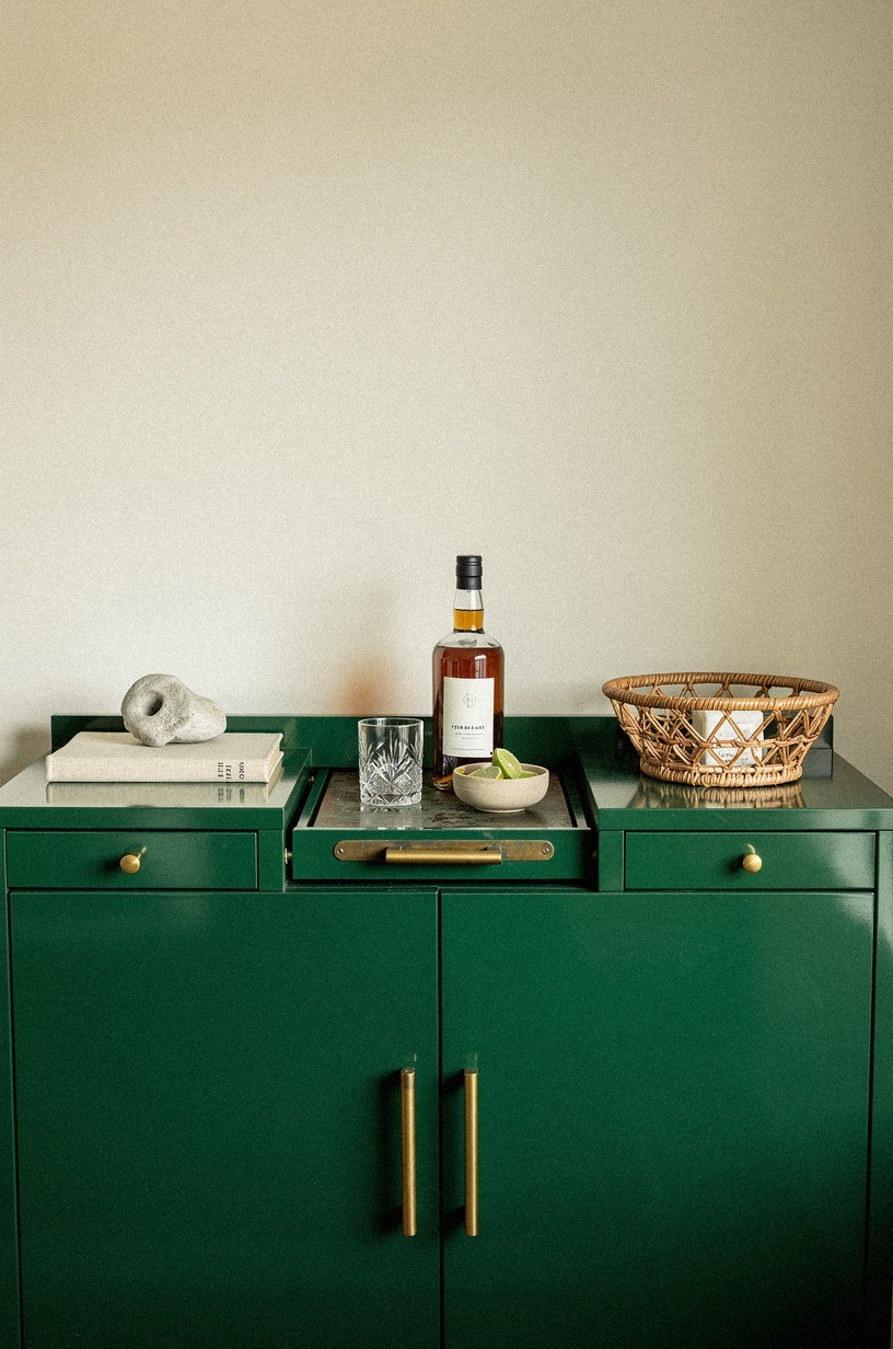 Build a hidden bar tray on a vanity