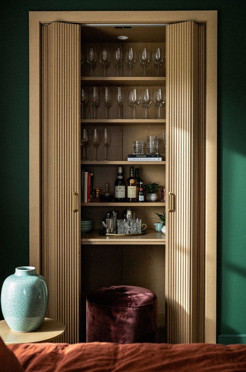 Fluted fronts versus mirrored ones for glassware