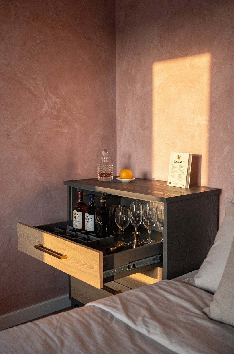 Turn a vanity drawer into bar storage
