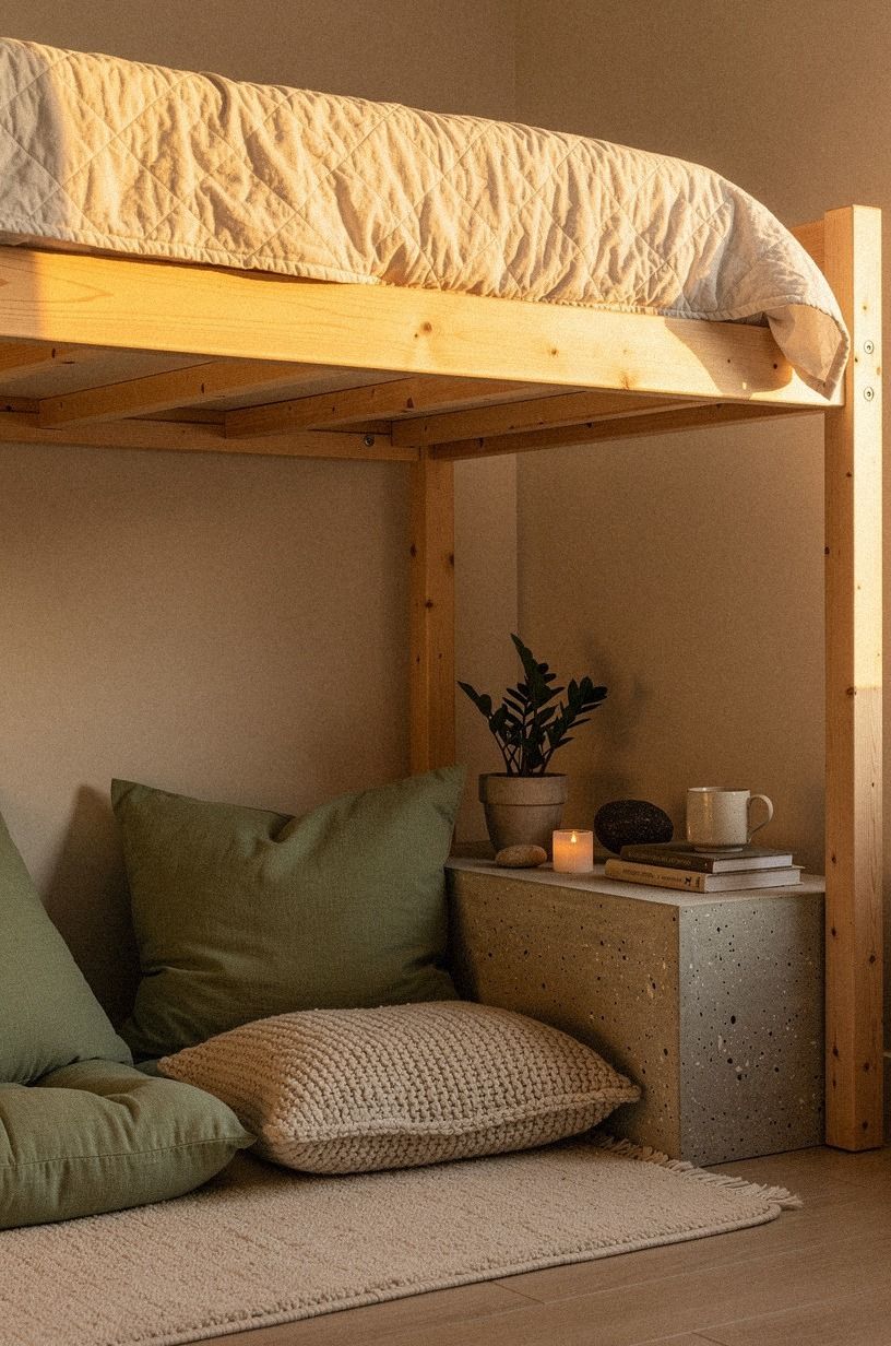 Create a pillow lounge beneath the platform