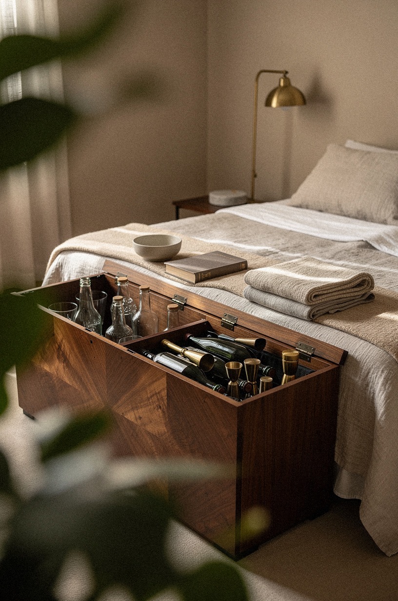 Disguise bottles inside a blanket chest