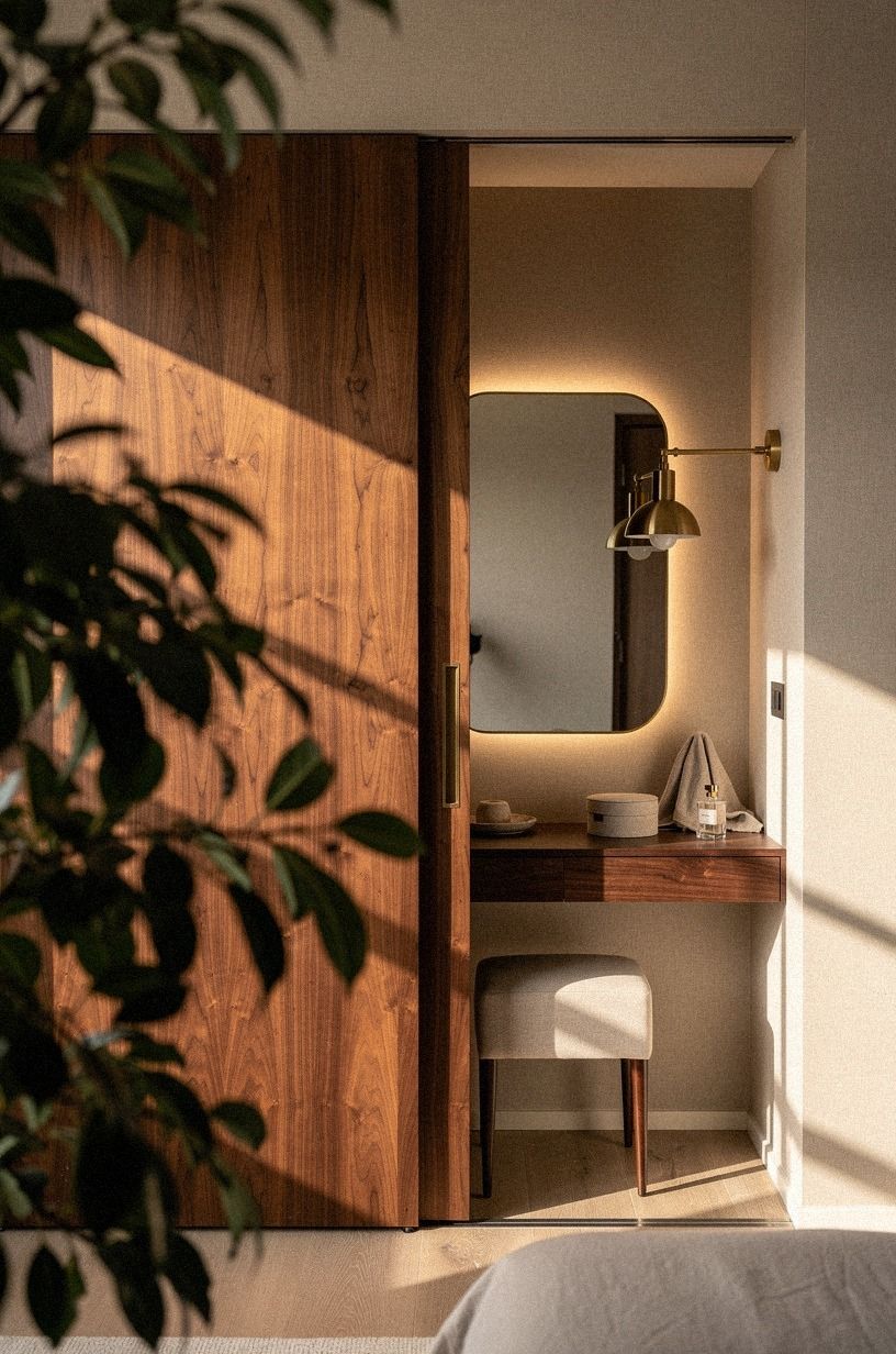 Tuck a vanity room behind sliding wardrobes