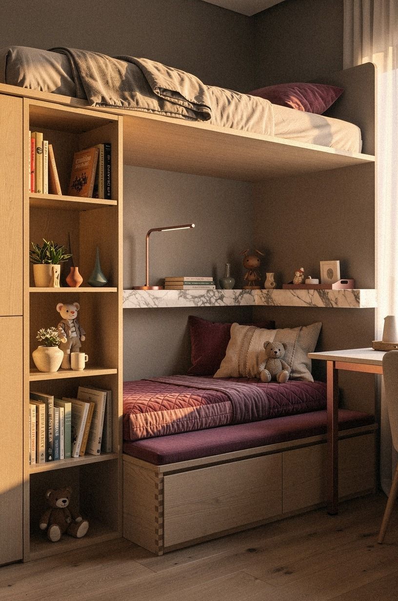 Fit built-in shelves inside the hideaway