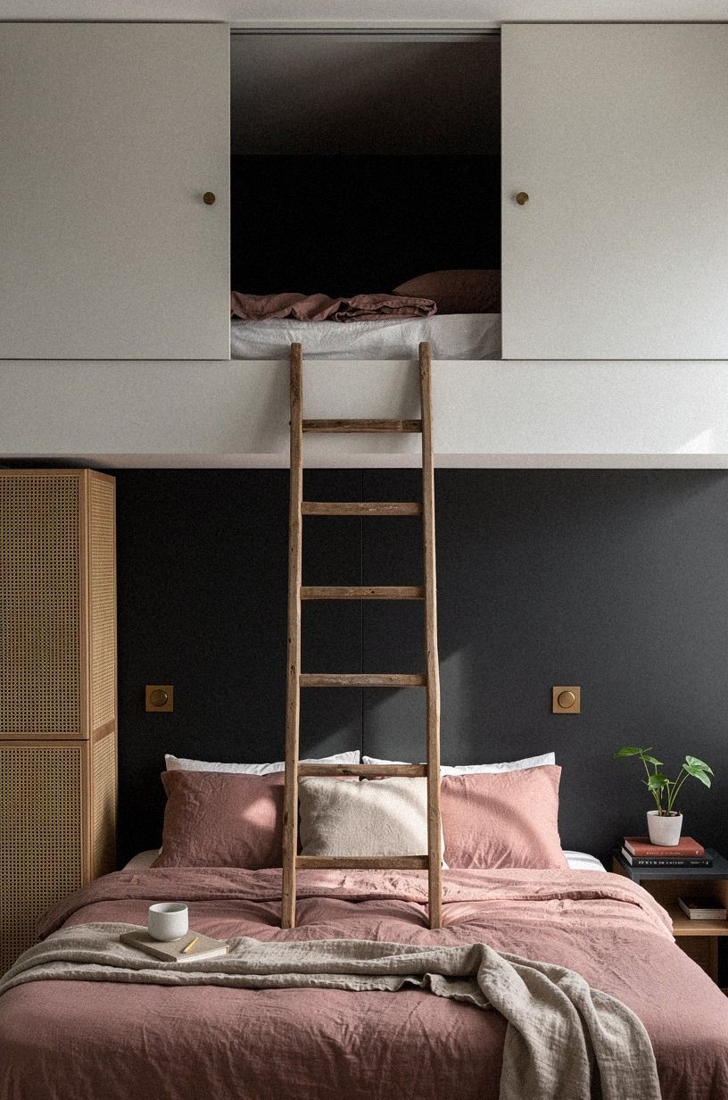 Build a loft hideaway above the bed wall