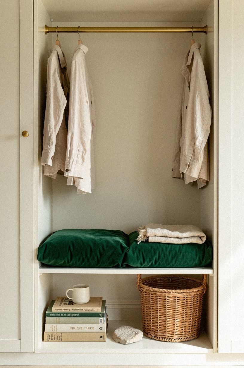 Tuck a reading bench under hanging rods