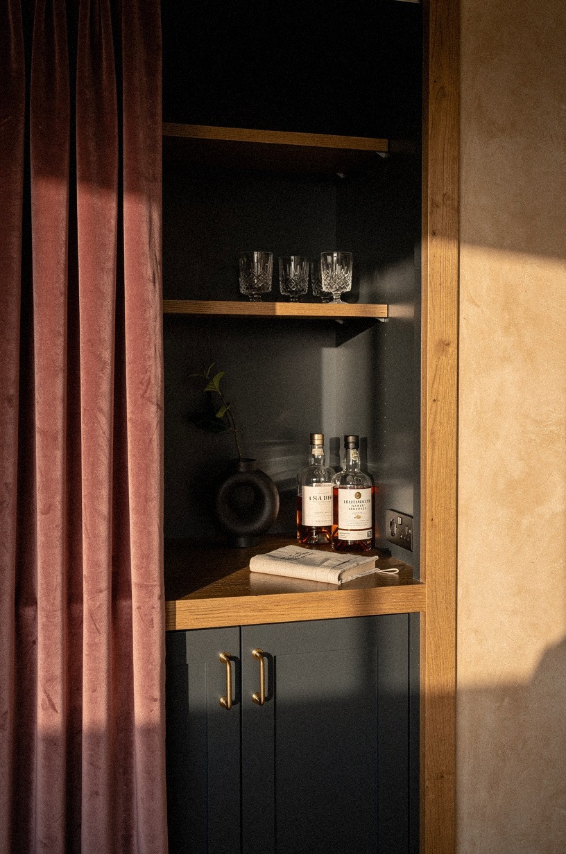 Add a pocket door with velvet panels