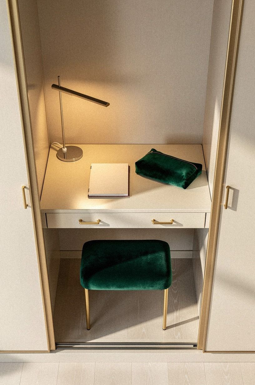 Create a mini desk behind sliding doors