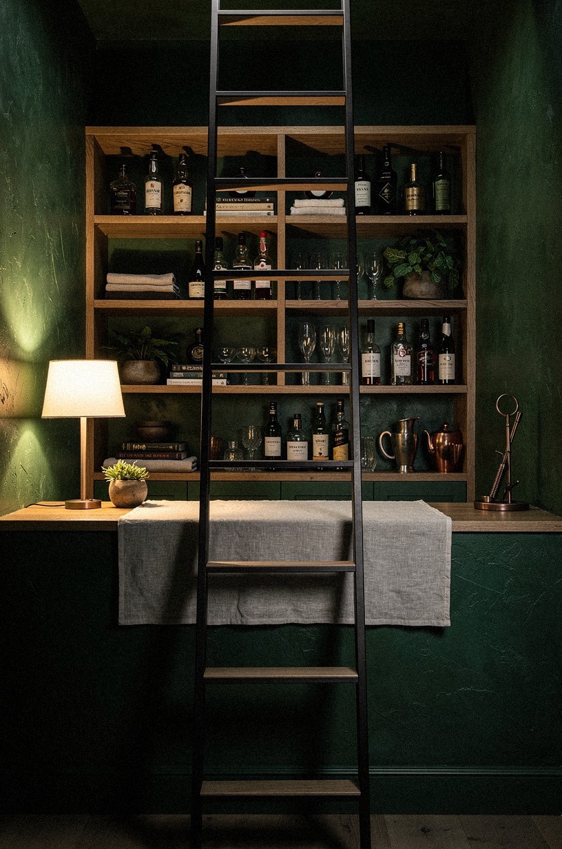 Use a rolling ladder for upper bottles