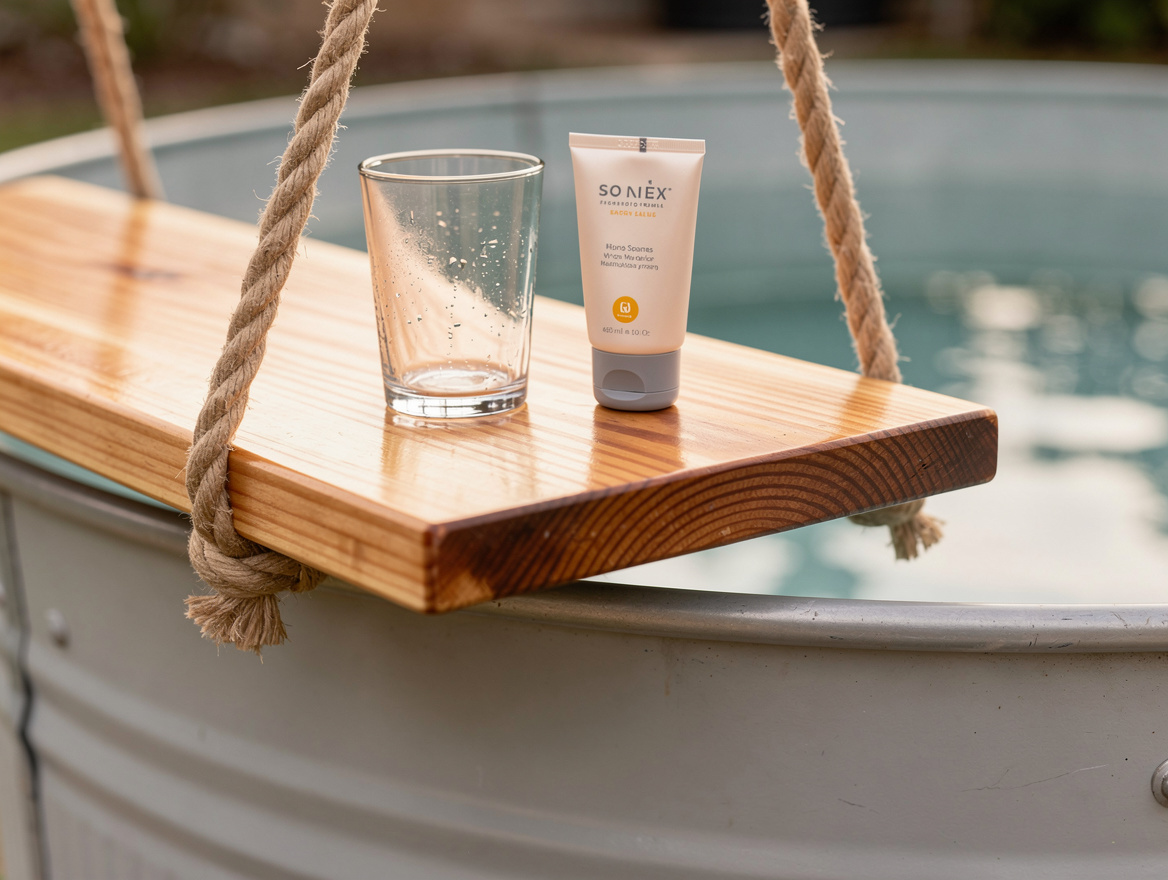 close-up detail of a hand-sanded cedar board floating shelf with nylon rope loop