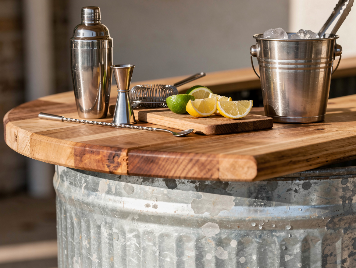 Close-up editorial photo of a galvanized stock tank rim with a pressure-treated