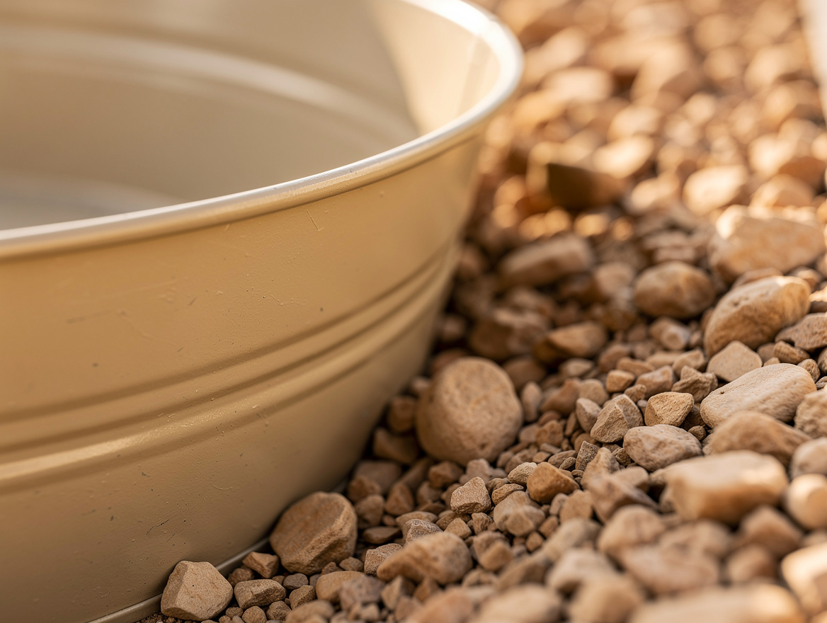 Close-up detail photo of warm sand-colored painted galvanized steel stock tank e