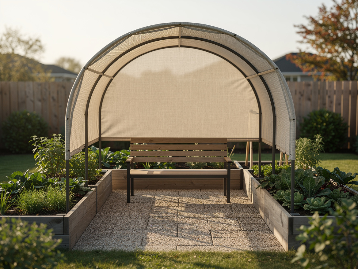 Medium shot of a compact 5x10 foot open-sided backyard garden shelter with curve