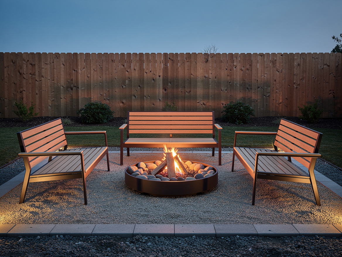 medium shot of U-shaped fire pit seating arrangement from slightly above, 36-inc