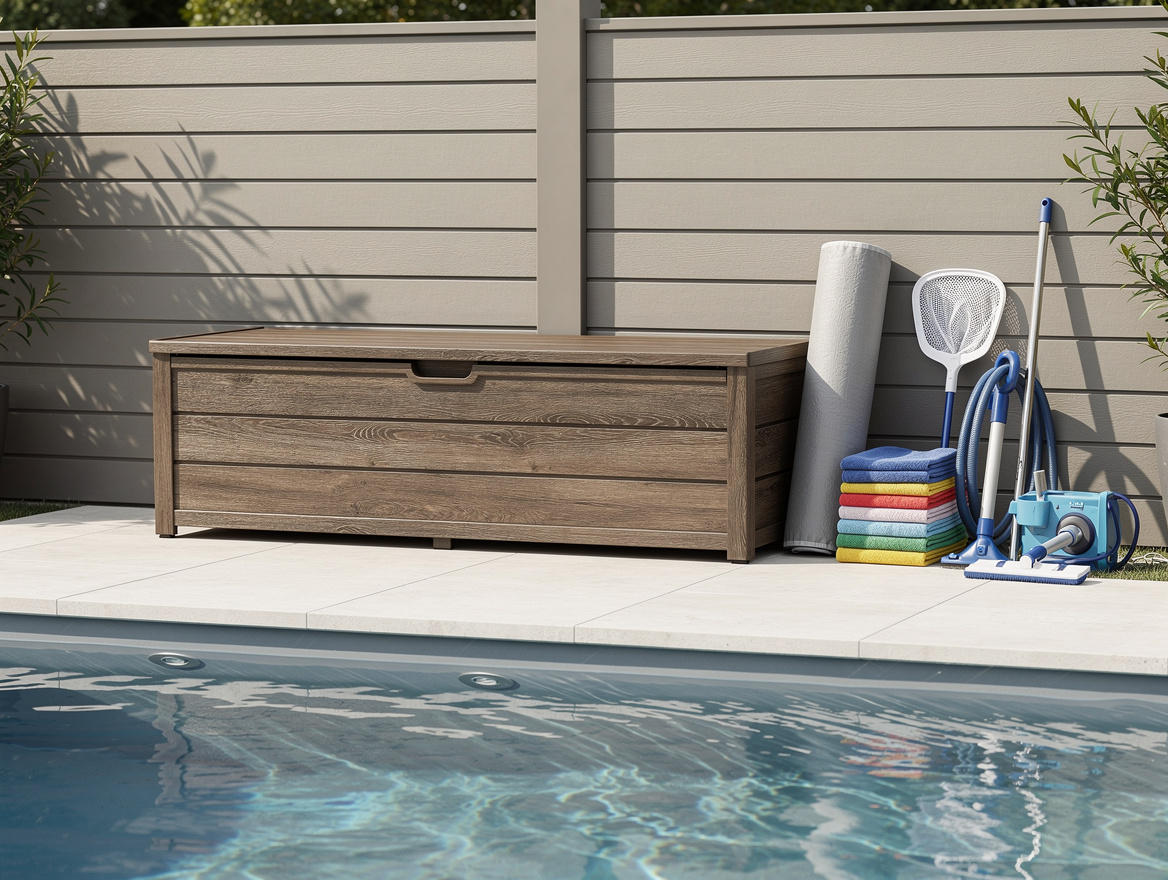 Realistic medium-shot home-decor photo of a backyard fence wall with a faux-wood