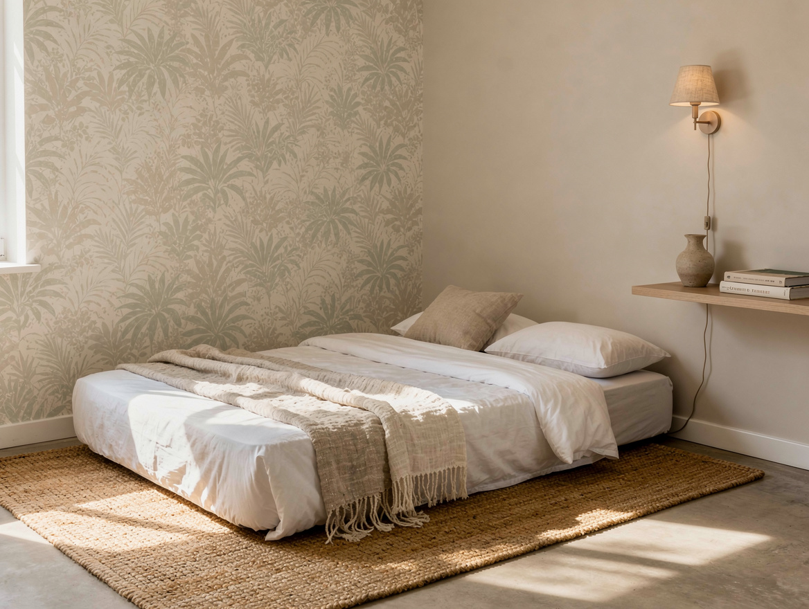 Medium shot of a small apartment corner turned into a resort-style nap nook with