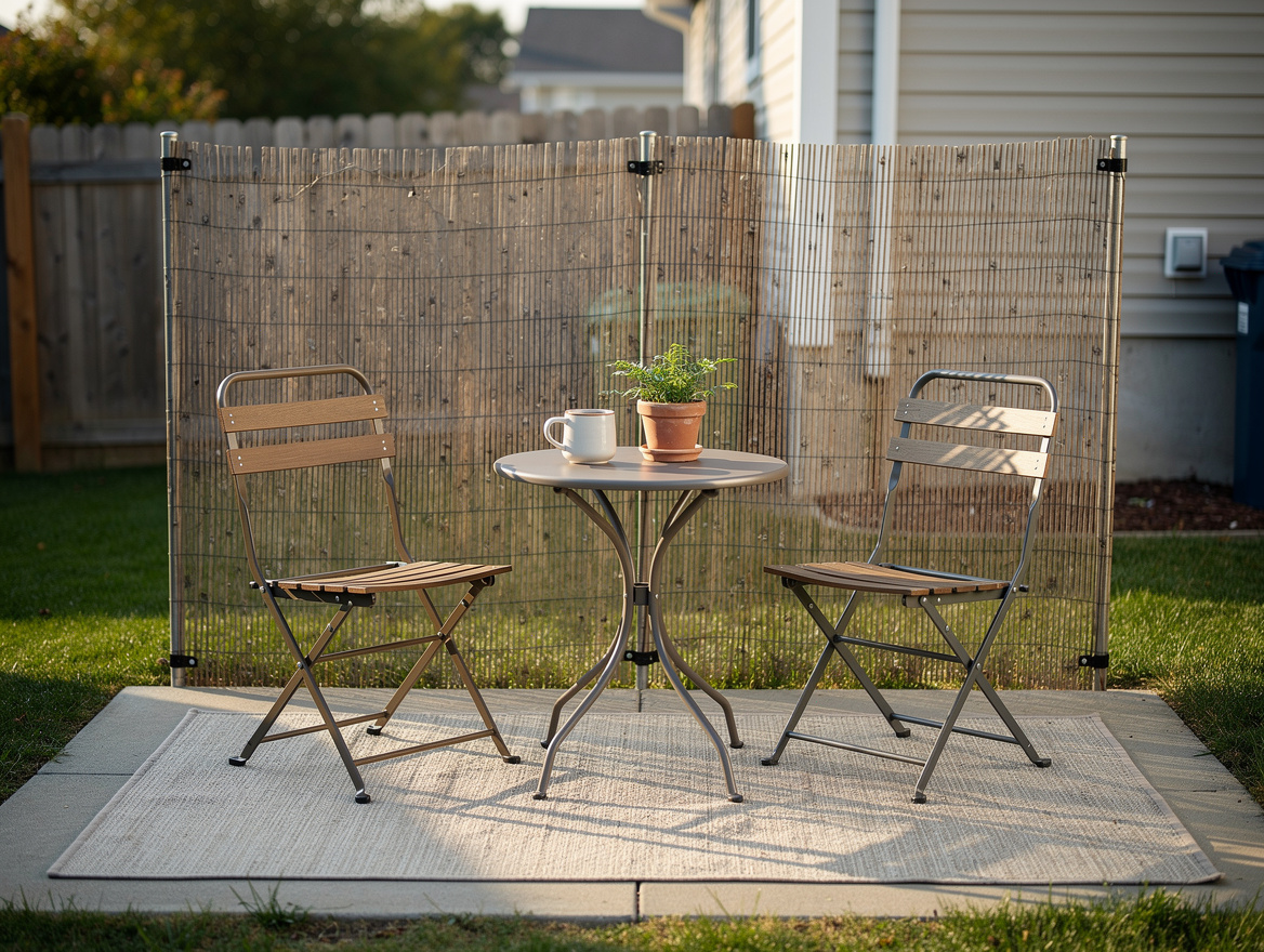 Medium-shot photo of a renter backyard seating zone with a 5x7 outdoor rug, two