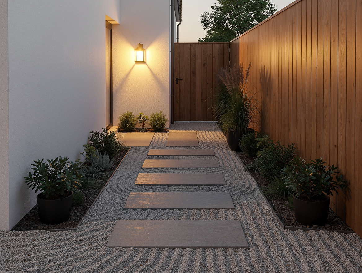 Wide ambiance shot of a narrow backyard side passage redesigned into a boutique