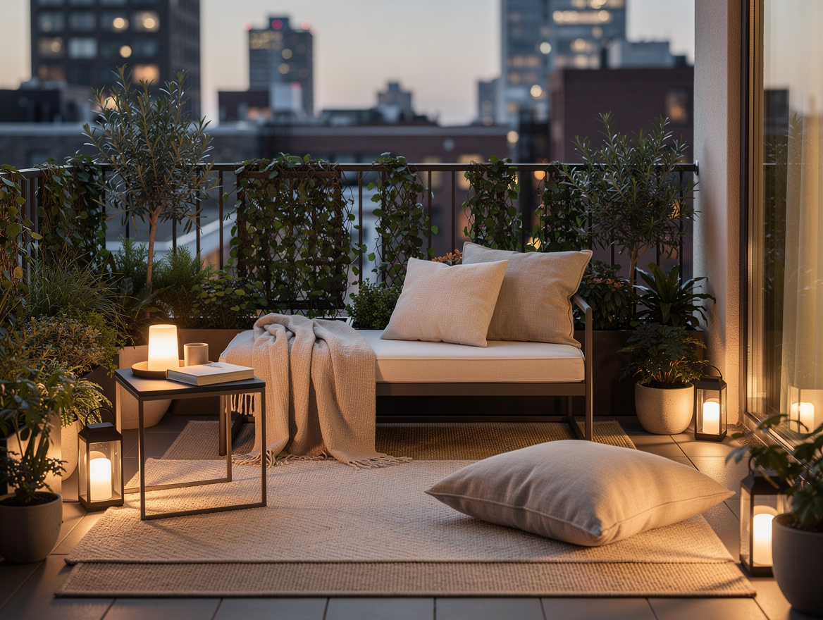 Wide ambiance photo of a city rental balcony transformed into a boutique hotel-i