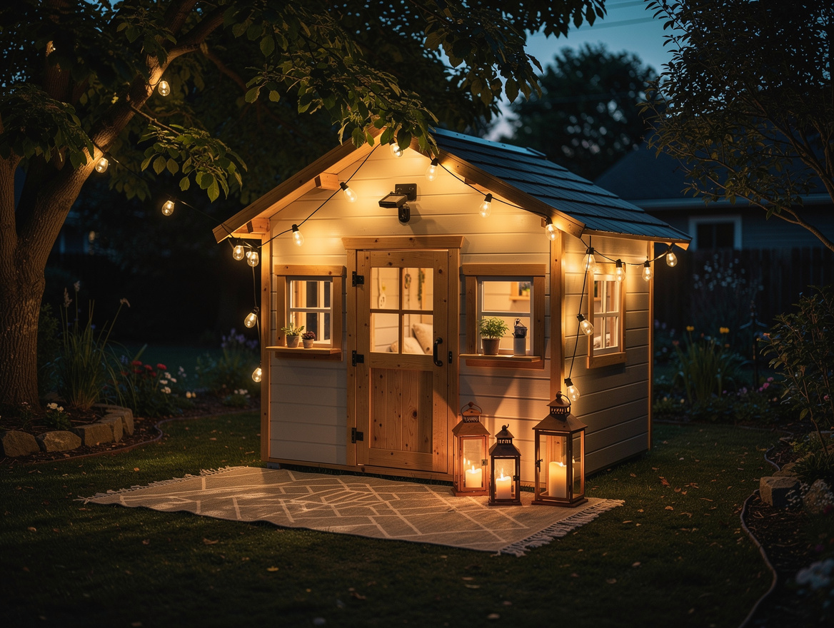 Atmospheric realistic editorial photo of a cozy no-permit backyard playhouse at