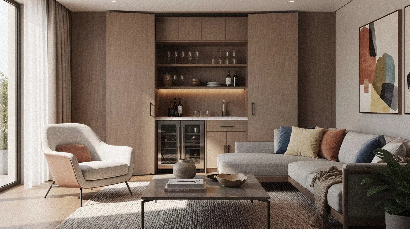 How to Hide a Wet Bar Behind a Sleek, Tucked-Away Setup