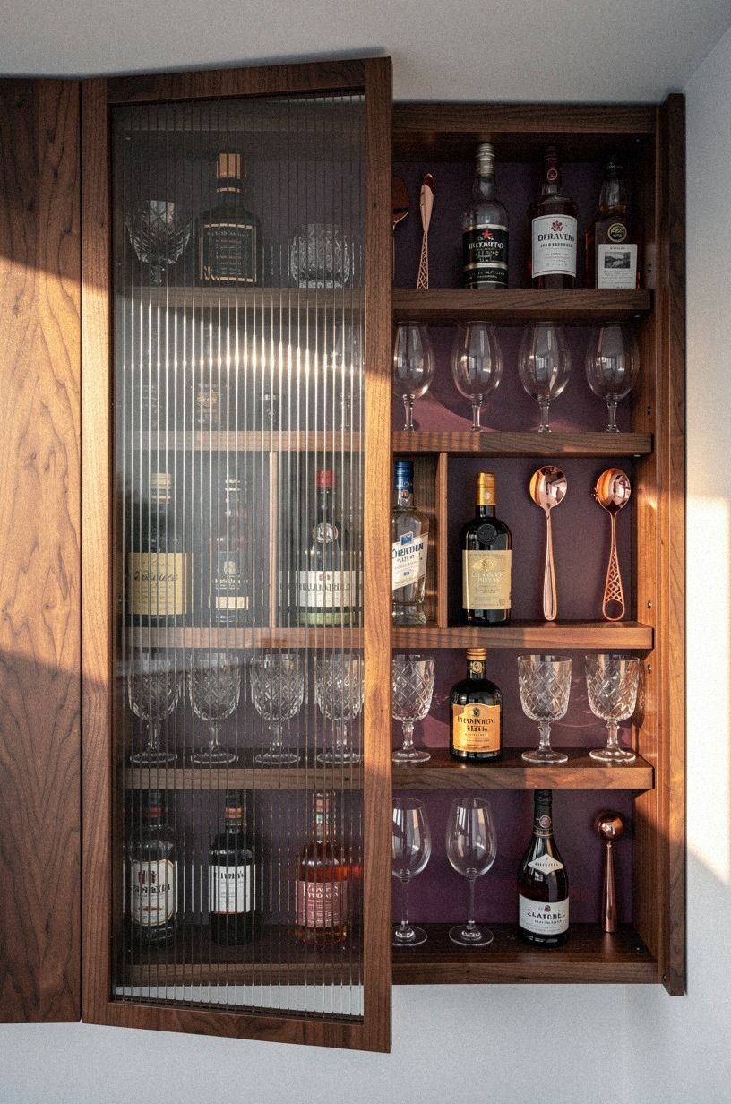 Hide bottles behind reeded glass panels
