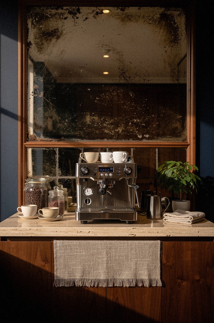 Back the bar wall with antique mirror