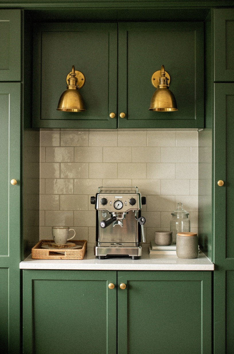 Install library sconces above the espresso machine (The Three-Height Light Stack)