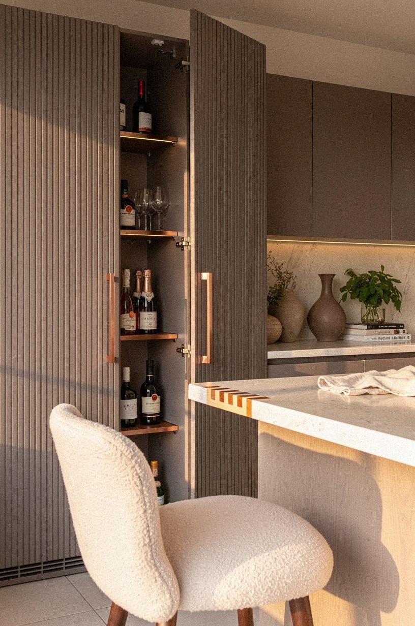 Disguise the pull with cabinet edge grooves