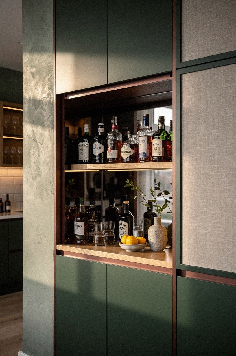 Add mirrored tile behind the bottles