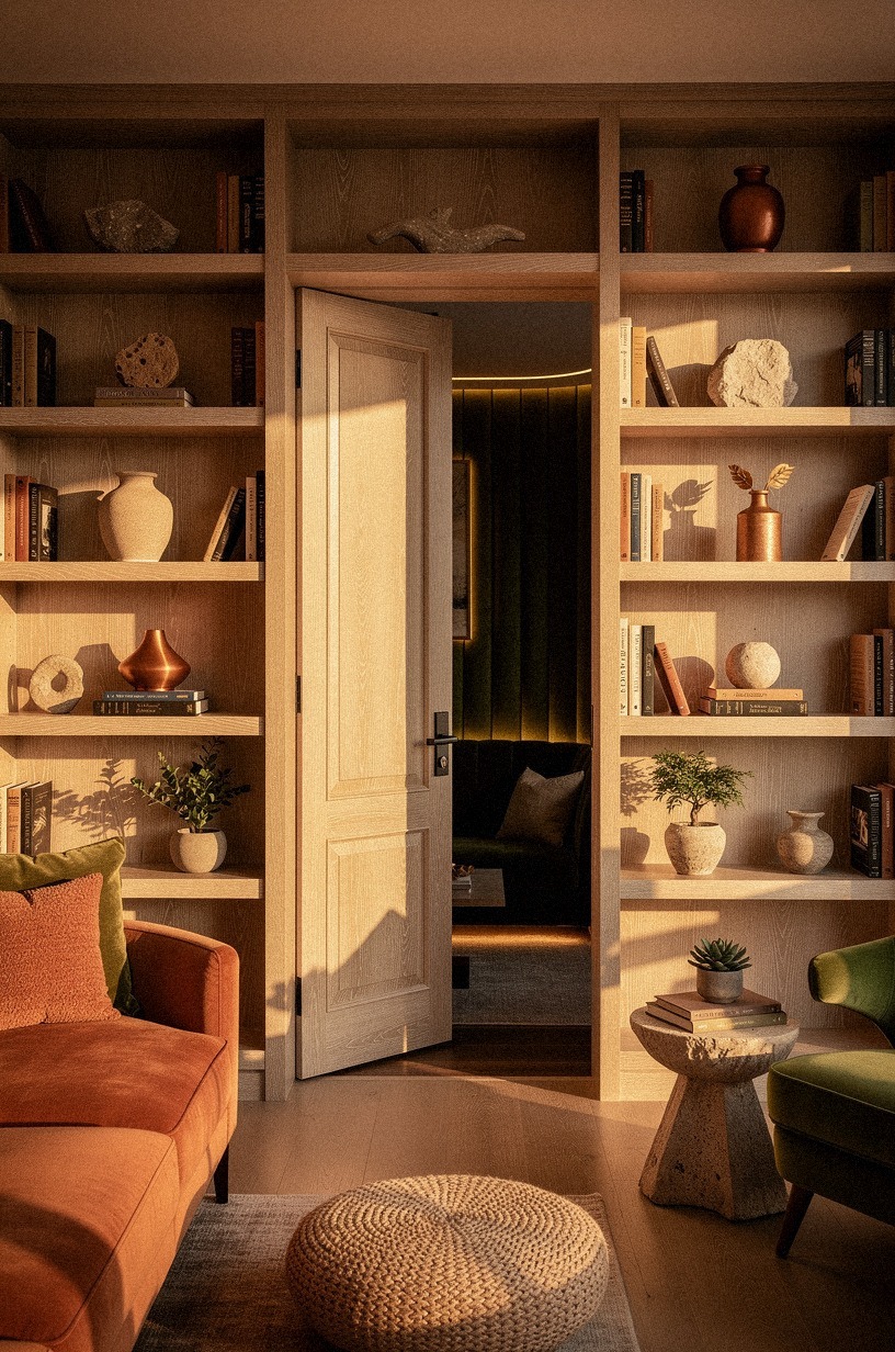 Disguise a bookcase as a velvet lounge entrance (The Velvet Threshold Rule)