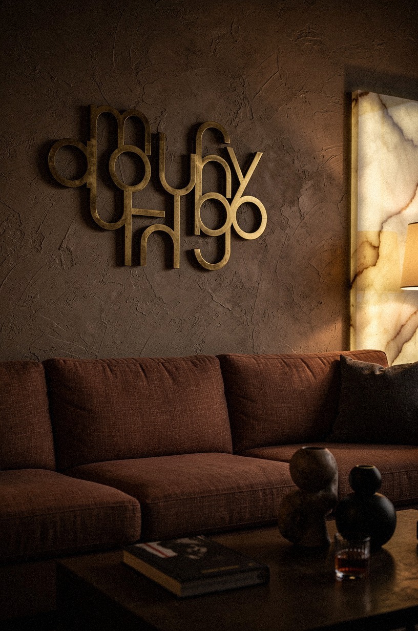 Anchor the sofa wall with brass lettering