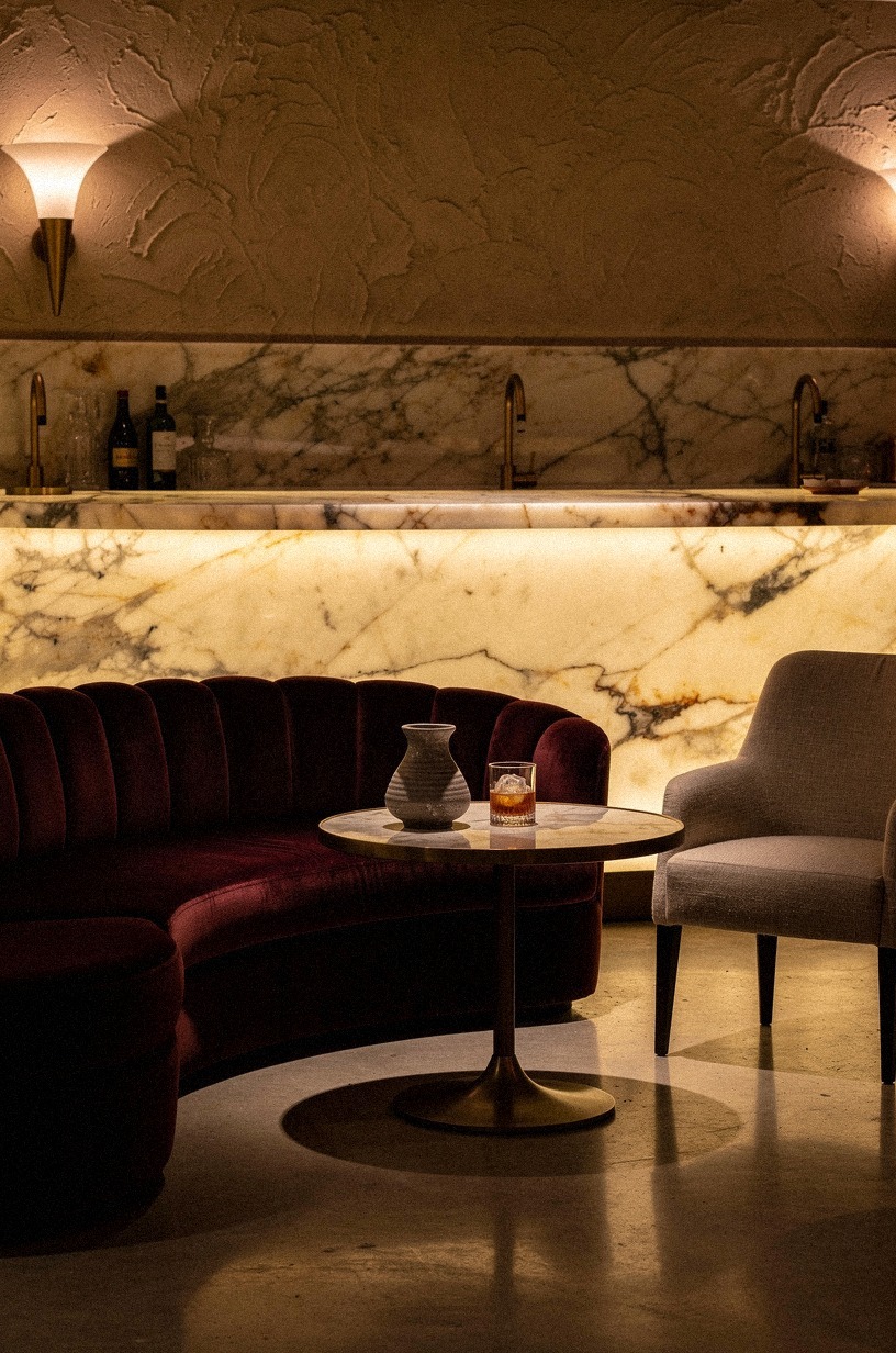 Wrap the seating in oxblood velvet