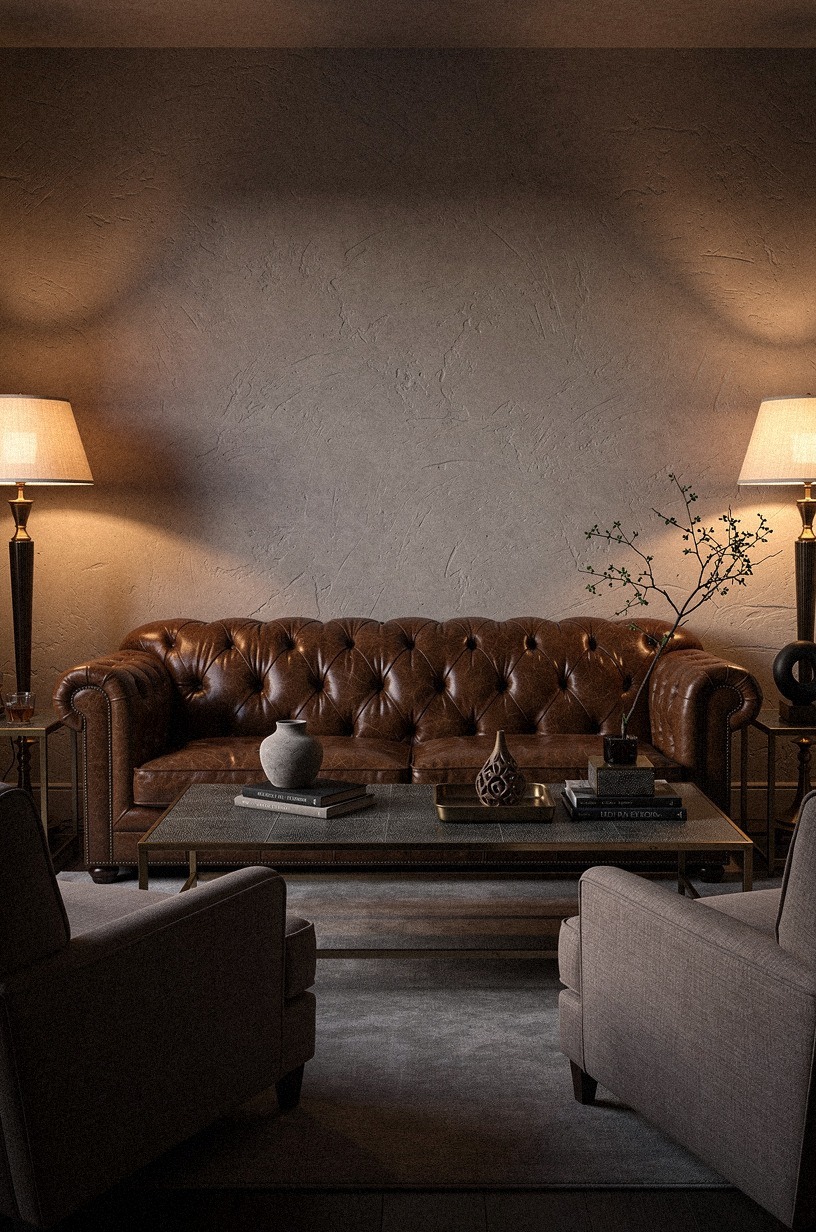 I chose a low tufted leather sofa