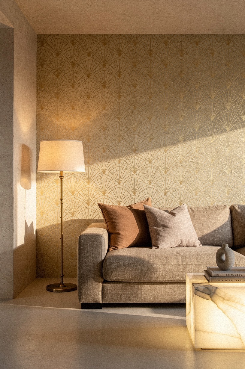 Frame the sofa with gilded fan motifs