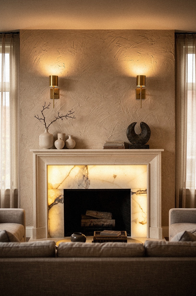 Frame the fireplace with gilded picture lights