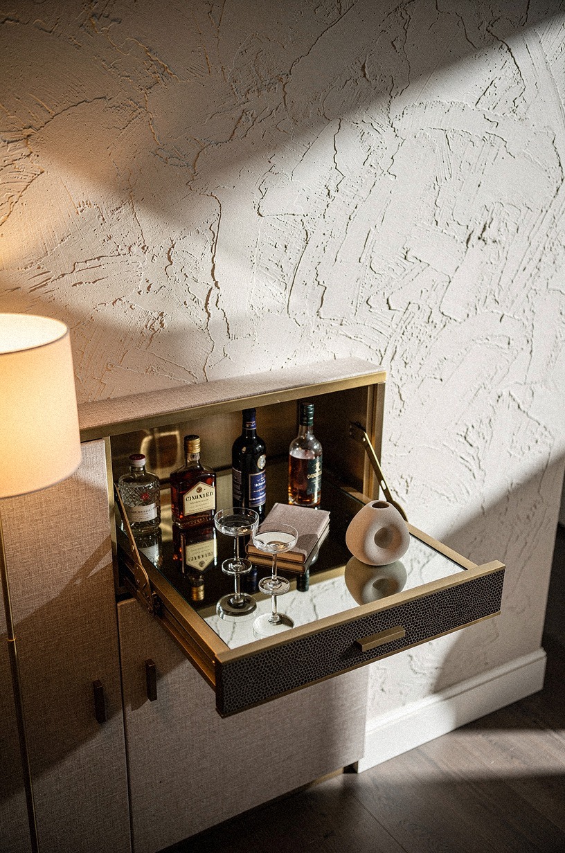 Slide a mirror tray inside the cabinet