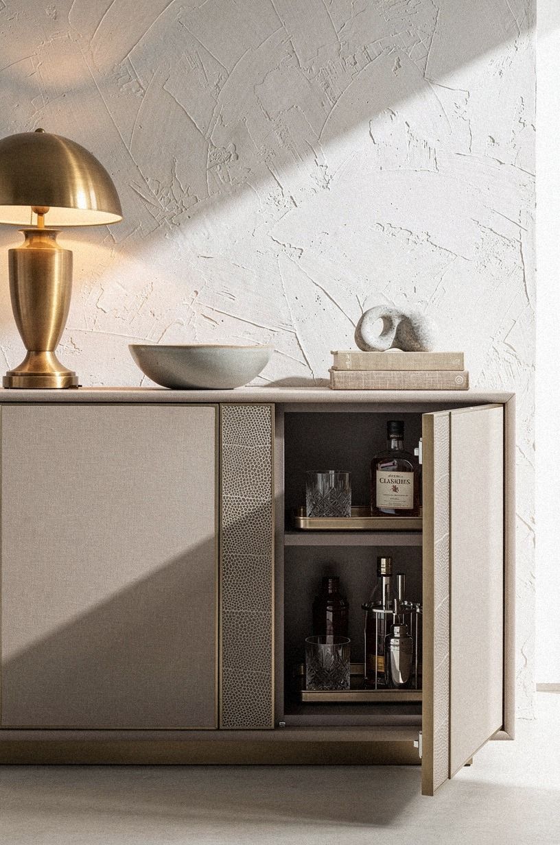Turn a closed credenza into quiet cocktail storage