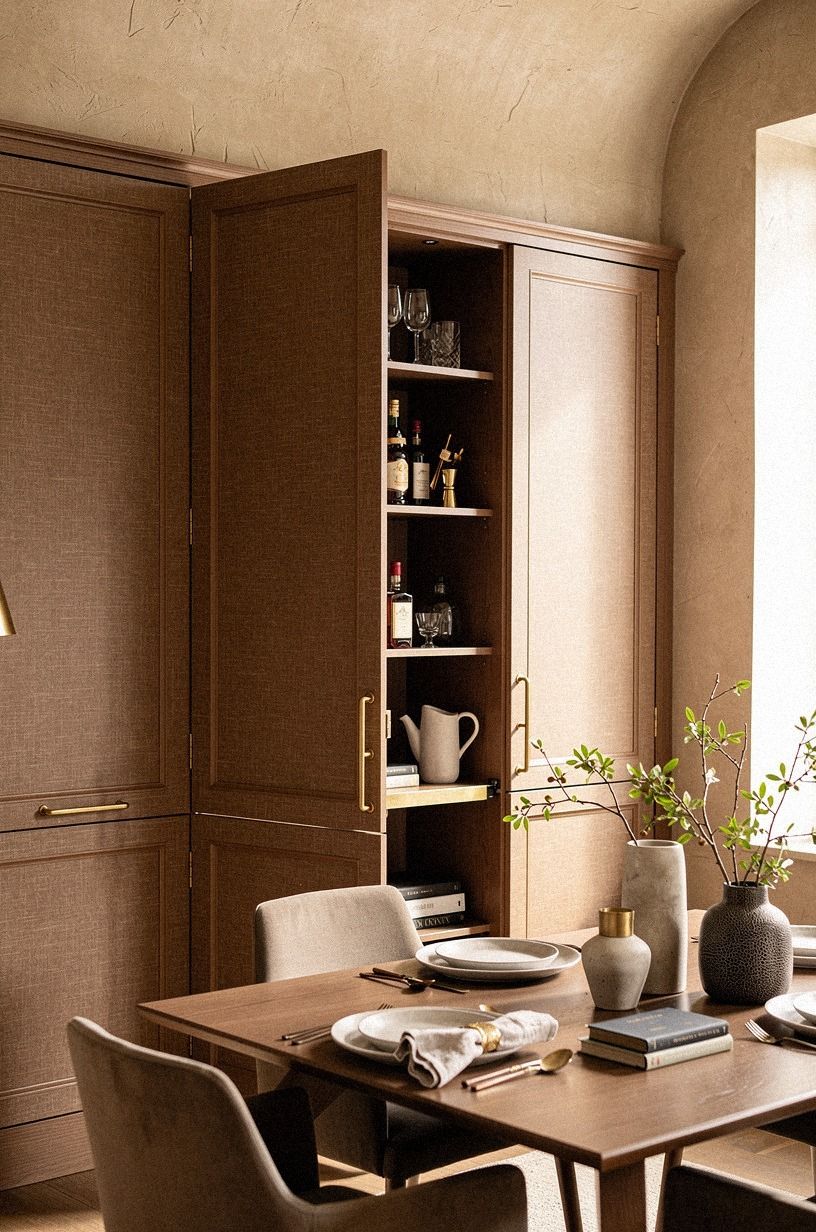 Wrap a corner cabinet in living room paneling