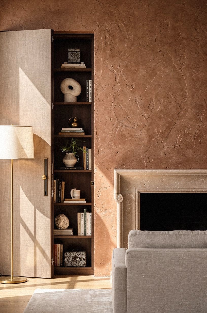 Build a false library beside the fireplace