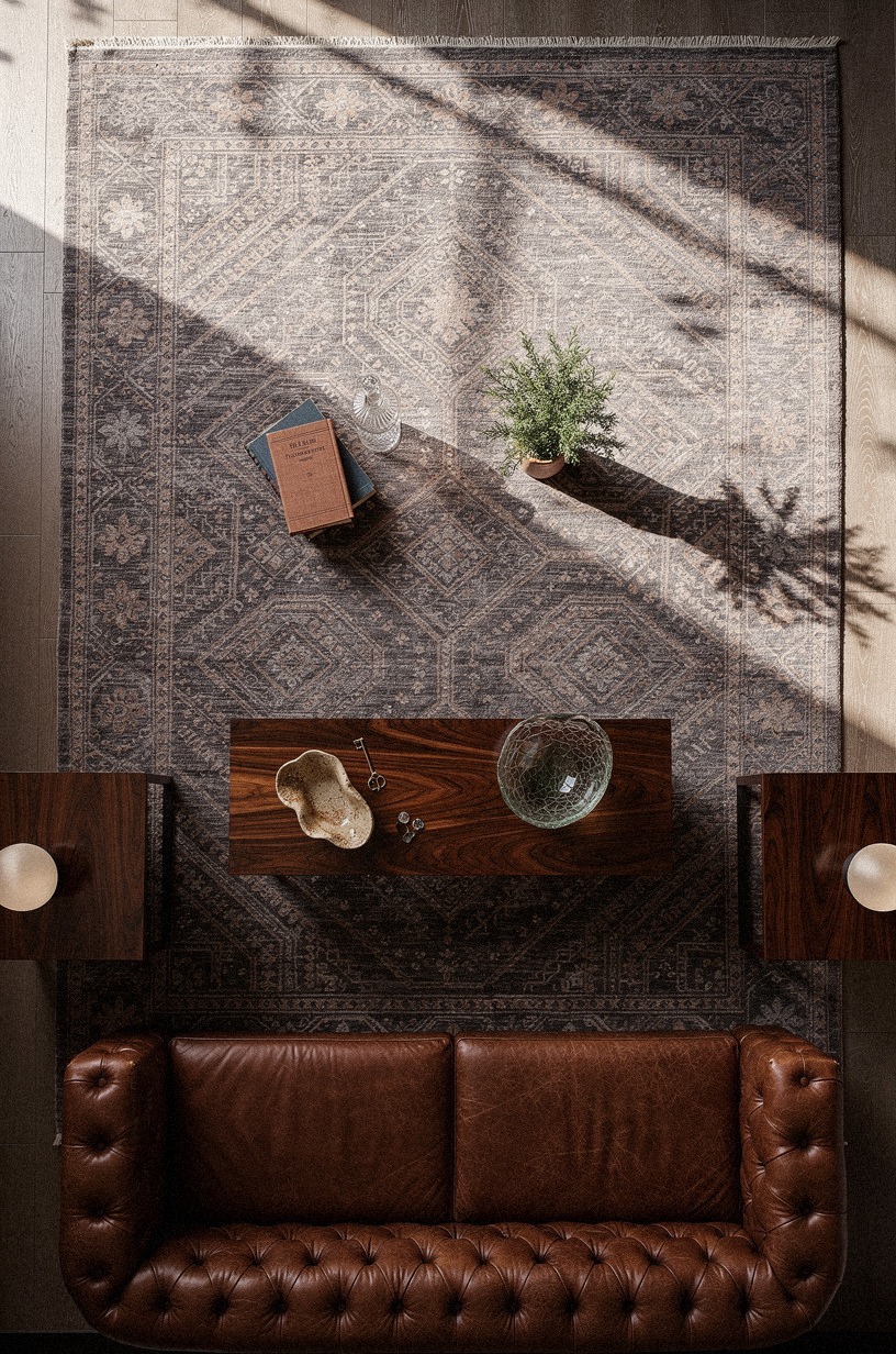Anchor the room with a tufted leather sofa