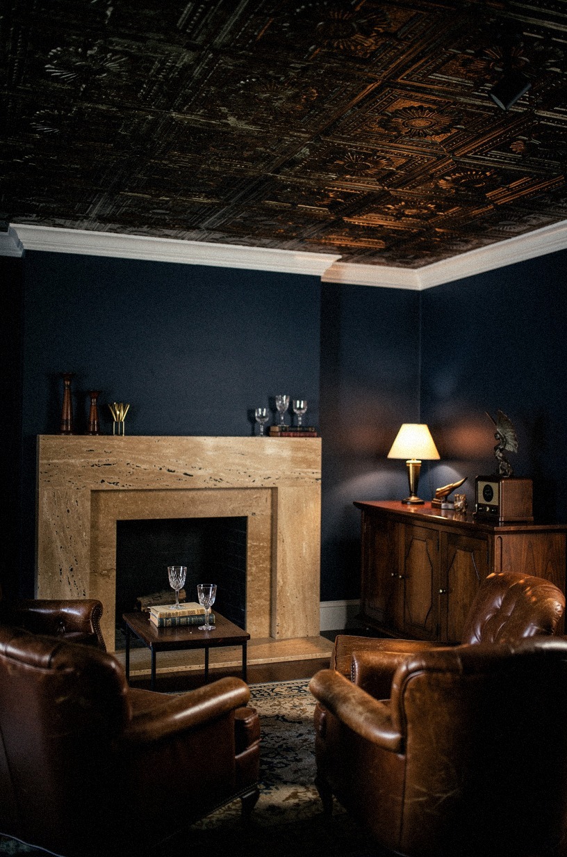 Install a tin ceiling with a dark patina finish