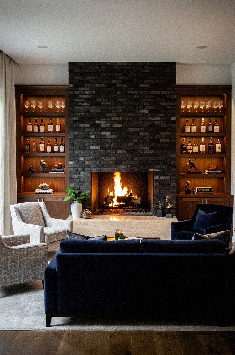 Wrap the fireplace in smoked brick