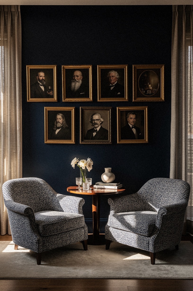Hang smoky portraits in mismatched gilt frames