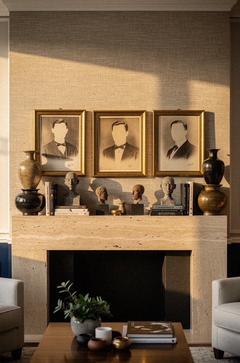 Sepia mugshots in brass portrait frames, the West Elm way